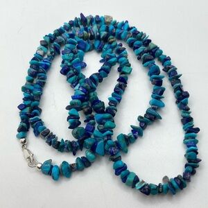 STERLING Clasp Turquoise & Sodalite Stone Long Necklace Approx 34”